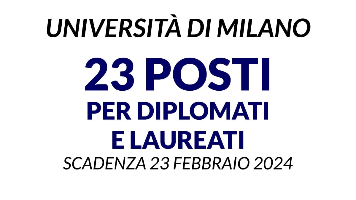 23 posti per DIPLOMATI e LAUREATI concorso Università degli Studi di Milano