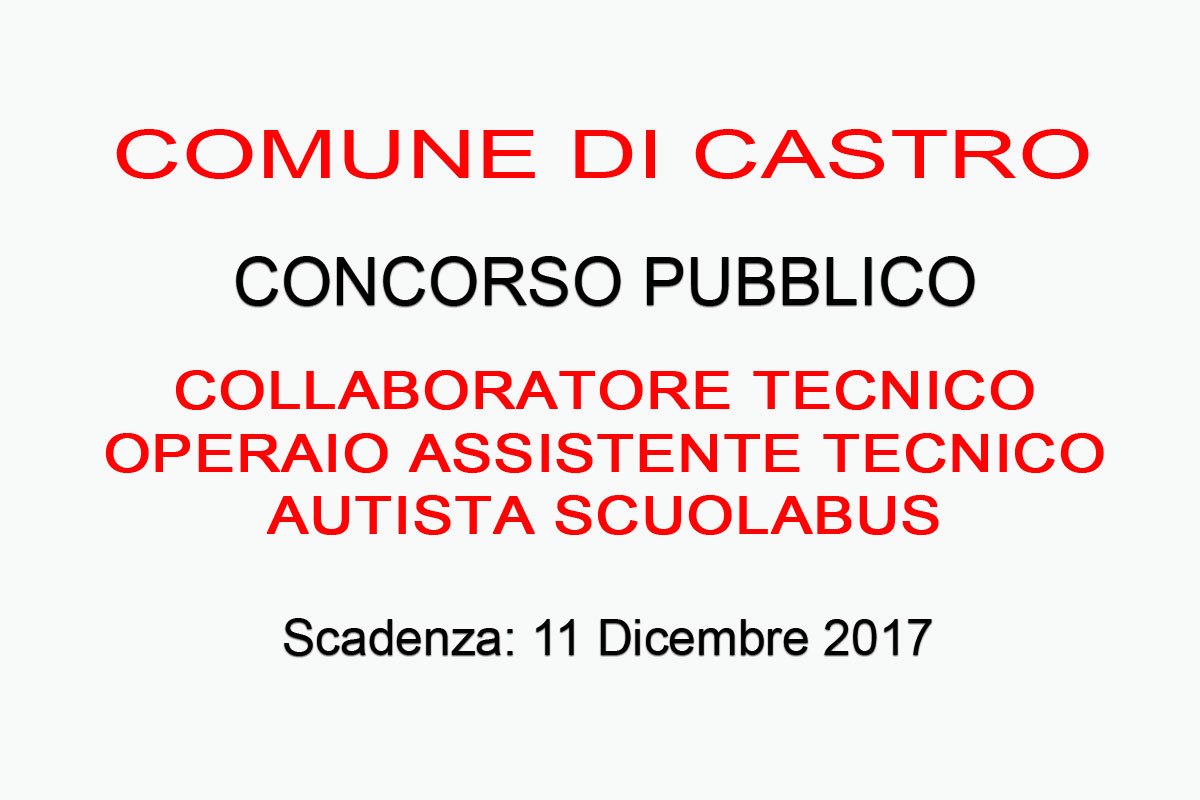 COMUNE DI CASTRO, concorso pubblico per un collaboratore tecnico - operaio assistente tecnico - autista scuolabus