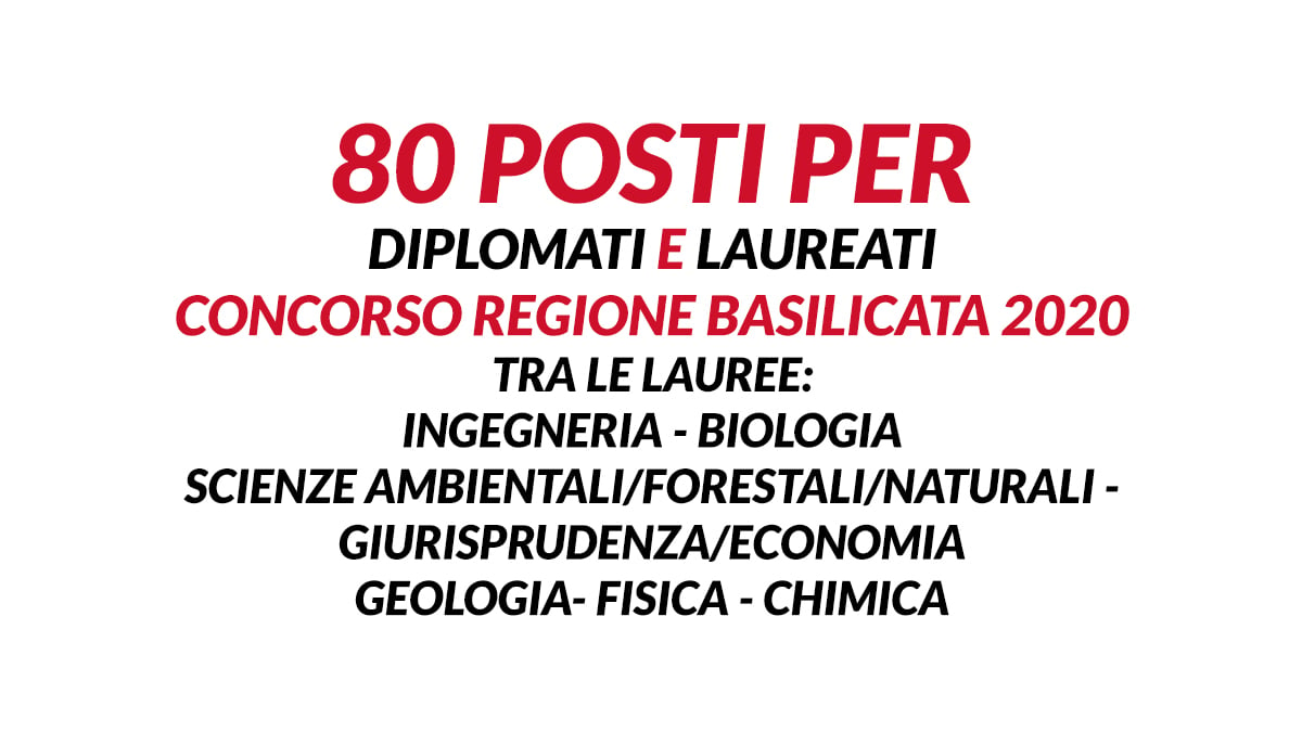 80 posti per diplomati e laureati, Concorso Regione Basilicata 2020
