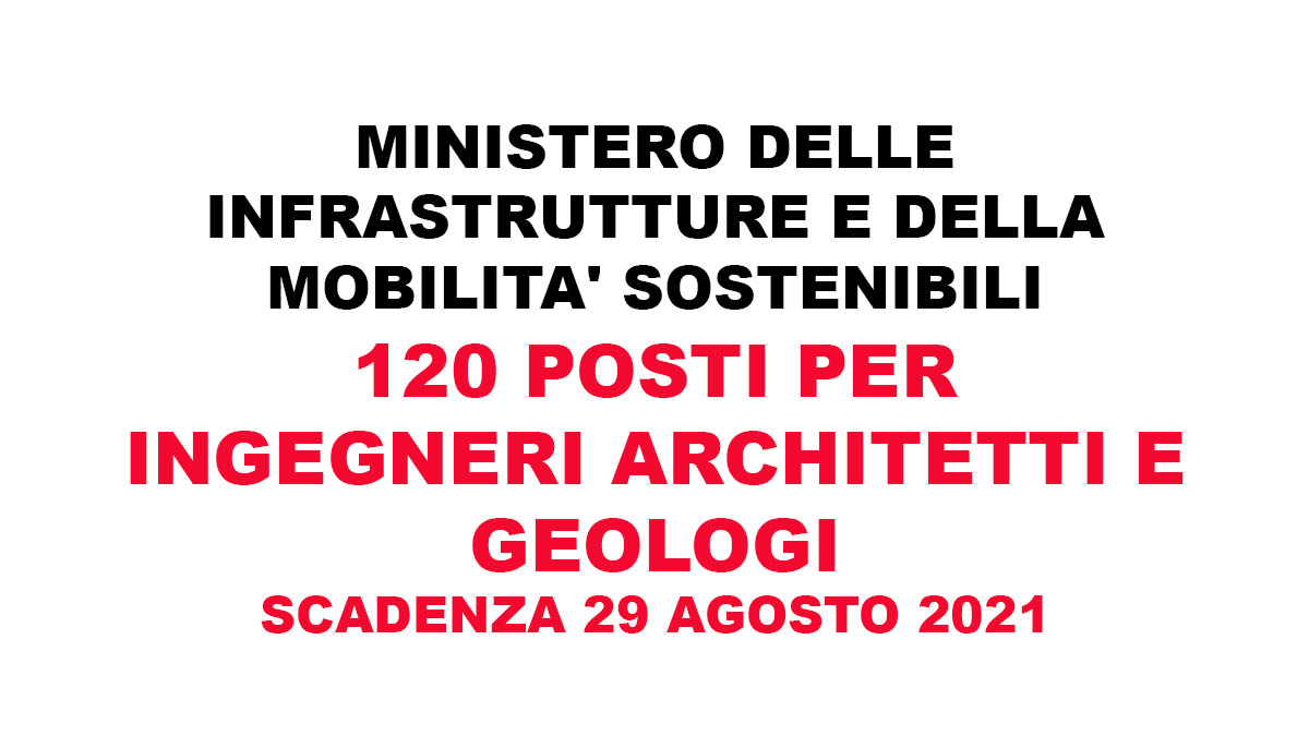 120 posti GEOLOGI ARCHITETTI e INGEGNERI CONCORSO MINISTERO INFRASTRUTTURE 2021