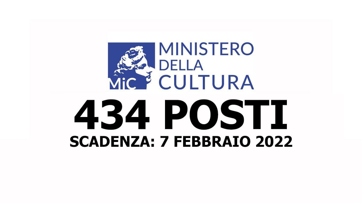 434 POSTI per DIPLOMATI MINISTERO DELLA CULTURA CONCORSO PUBBLICO PER LAVORARE NEI BENI CULTURALI